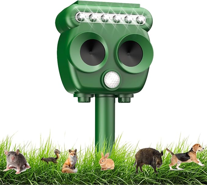 IP66 Repellent de Chat à ultrasons imperméable,Répulsif 2 Modes Repulsif Chat,Charge Solaire,Anti-Cerf, Anti-Chien, Anti-Oiseau, Anti-Coyotes,pour Jardins, et Champs