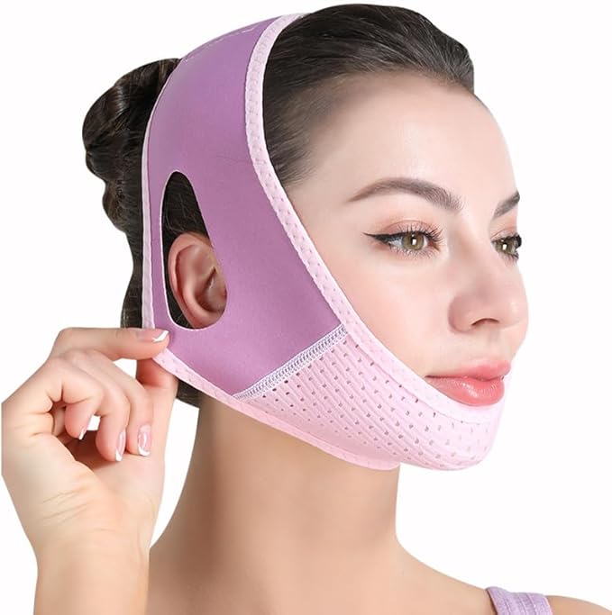 Masque Visage Raffermissant en Forme de V – Confortable et Réutilisable, Design Ergonomique pour Contour du Visage Couleur Violette