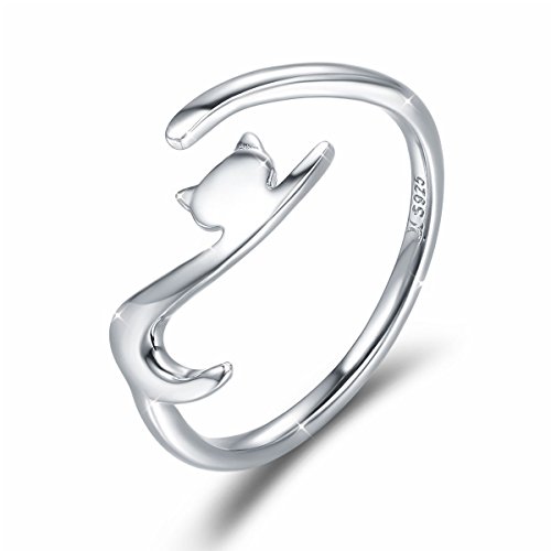 Chat Bague en Argent Sterling 925 Réglable Ajustable Bague pour Pouce Bijoux pour Femme Fille Cadeau de Anniversaire de Fête Des Mères