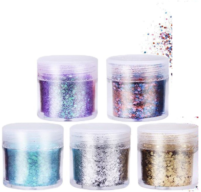 Chunky Glitter Festival Paillettes Glitter Body, Arts & Crafts Visage Argent Paillettes Cheveux Nail pour Festival de musique Masquerade Noël - 5 × boîtes 