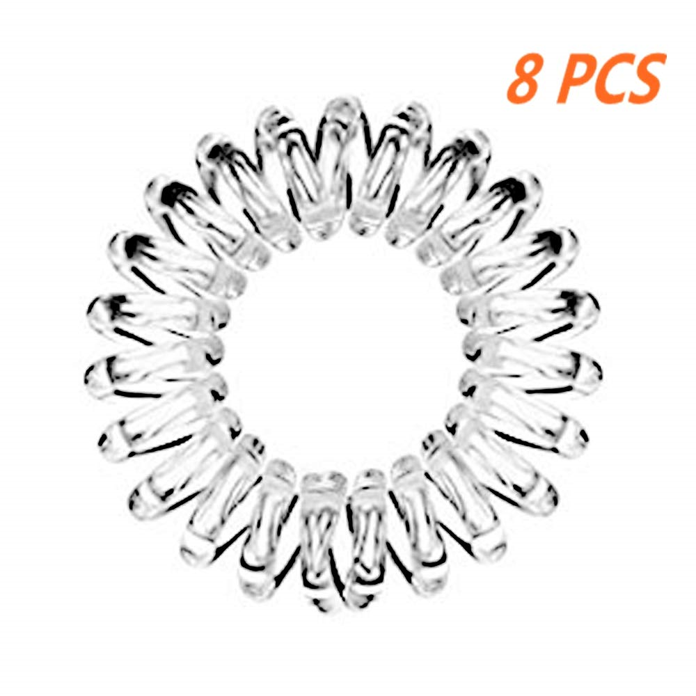 lot de 8 élastiques à cheveux crystal clear transparent de haute qualité à élastique en plastique-câble téléphonique spirale mini telefonhaargummi