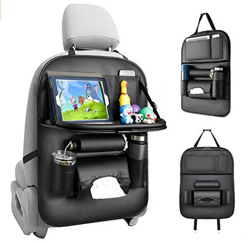 Organisateur de Voiture Imperméable Protecteur de Siège avec Plateau, Protection Siege Arrière Kick Mats en Cuir PU Grand Compatible Boîte de Mouchoir 