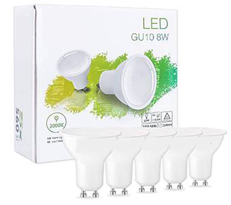  Ampoules LED GU10 8W Lumière couleur chaude -Boîte de 5 unités