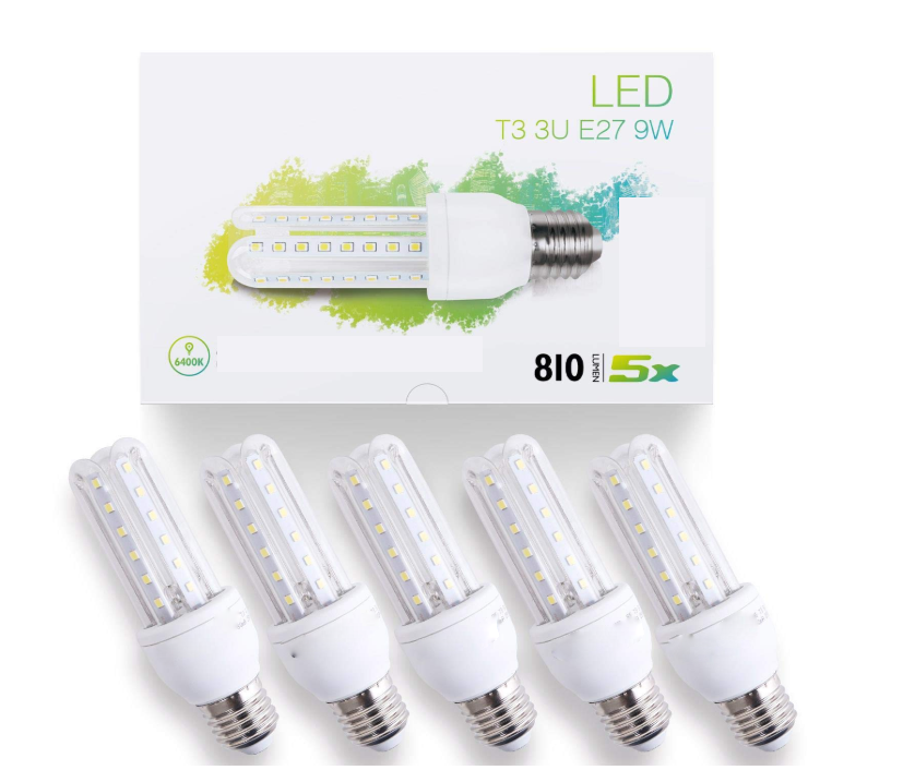  9W Ampoules LED E27 (Grosse Vis) Lumière blanche froide 6400K -5 PACK
