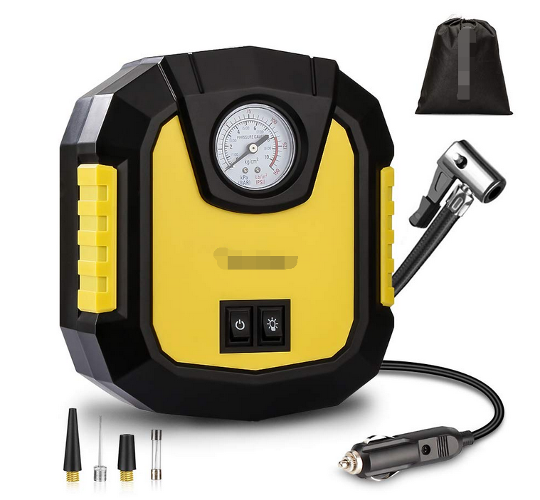 Compresseur d'air Gonfleur Pneu Voiture DC 12V 120w Pompe à Air Portable 150Psi Indicateur d'Aiguille, 3 Adaptateurs, LED, Sac de Rangement Inclus