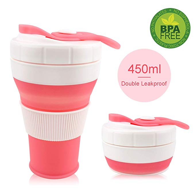 Jazz Pose Tasse a Café Pliable, Tasse Expresso, Tasse en Silicone, Tasse Pliante, Portable avec Réutilisable Tasses pour Voyage, sans BPA (Rouge, 450 ML/12oz)