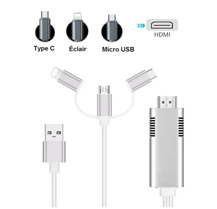 3 in 1 Adaptateur Phone vers HDMI