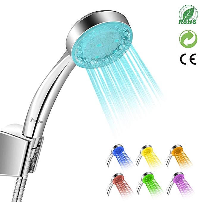 Jazz Pose Pommeau Douche LED, 7 Couleurs Pommeau de Douche, Douchette Douche Salle de Bain,Haute Pression 200%, Économie d'eau 30%