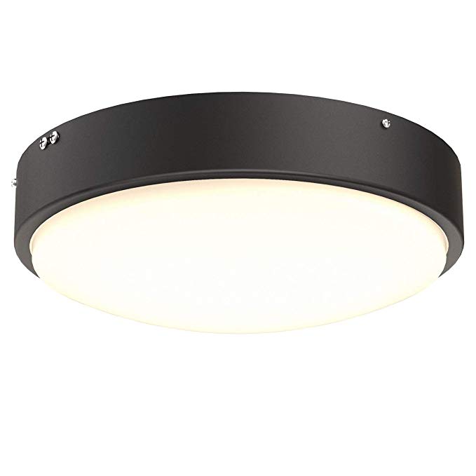 32W Plafonnier LED Rond, en Verre et Métal 2800LM, IP44 Etanche, CRI 90+, Equivalent à 180W, Luminaire Plafonnier Blanc Chaud, pour Chambre à Coucher, Salon, Salle de Bains, Cuisine - Noir