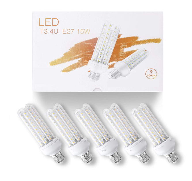 Ampoules LED  E27 (Grosse Vis), 15W Lumière couleur chaude 3000K, Pack de 5 unités avec boite
