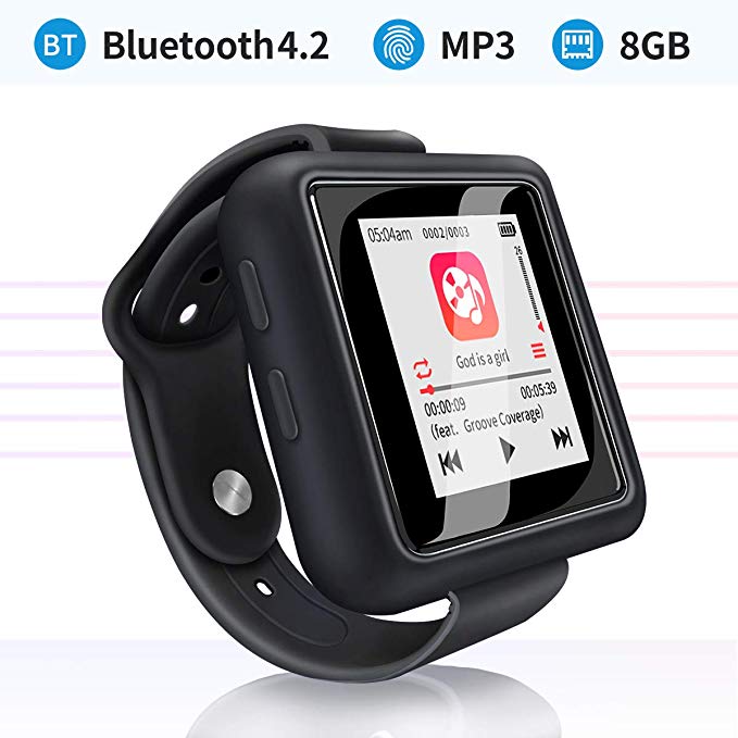 Mymahdi Sport Clip de Musique, Lecteur MP3 Bluetooth de 8 Go avec Radio FM/Fonction d'enregistrement Vocal, Noir avec écran Tactile, Max jusqu'à 128 Go