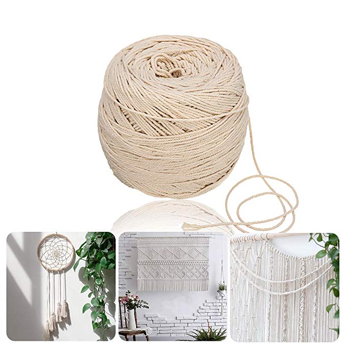 Jeteven Cordon pour Macramé Cordon Naturel Fait Ficelle Corde Coton Emballage Cadeau Décoration Artisanat DIY Bricolage Jardinage et Mariage 100% Cotton, Couleur Naturelle (2mm x 350metre)