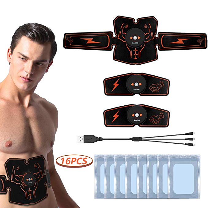 Electrostimulateur Musculaire USB Rechargeable, 6 Modes 10 Niveaux de Force pour Entraînement auxiliaire/Abdominal/épaule/Dos/Jambe Homme Femme