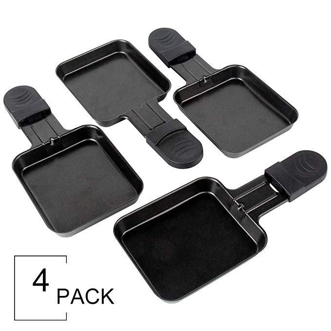 Coupelle Raclette Barbecue Revêtement Antiadhésif en Fonte Mini Assiette avec Poignée Isolée, 18x8cm, 4 Pièces