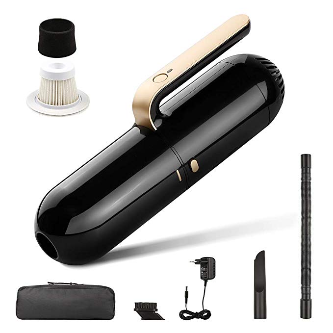 Aspirateur à Main sans Fi Portable Rechargeable 120W, Aspirateur de Voiture 6600Pa avec Filtre HEPA, 3 Buses, Sac de Rangement, Humide & Sec pour Maison, Table, Bureau, Animaux