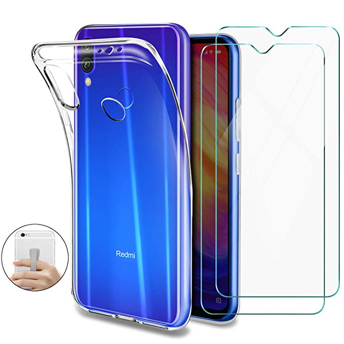 Younme Coque Xiaomi Redmi Note 7 /Xiaomi Redmi Note 7 Pro Silicone Transparente, [Lot de 2] Verre trempé écran Protecteur + Souple TPU Étui Housse pour Xiaomi Redmi Note 7 /Xiaomi Redmi Note 7 Pro