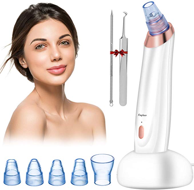 Aspirateur Point Noirs, Fayleer Aspirateur Point Noirs Extracteur de Points Noirs Portable USB Rechargeable, avec 3 niveaux de puissance,5 têtes de beauté échangeables(Blanc)