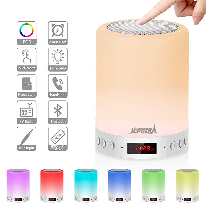 Veilleuse LED - Lampe de Chevet Tactile - Lampe de Table - Veilleuse Bluetooth multifonction, changement de couleur et lumière blanche, carte mémoire TF et connexion AUX. (white)