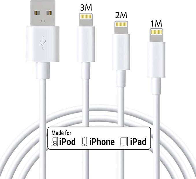 Marchpower Câble USB Chargeur iPhone 1M / 2M / 3M 3Pack [MFi certifié] Lightning iPhone X/XS/XS Max/XR iPhone 8/8 Plus iPhone 7/7 Plus, iPhone 6 / 6S / 6 Plus / 6S Plus iPhone 5 / 5S / 5C iPad Blanc