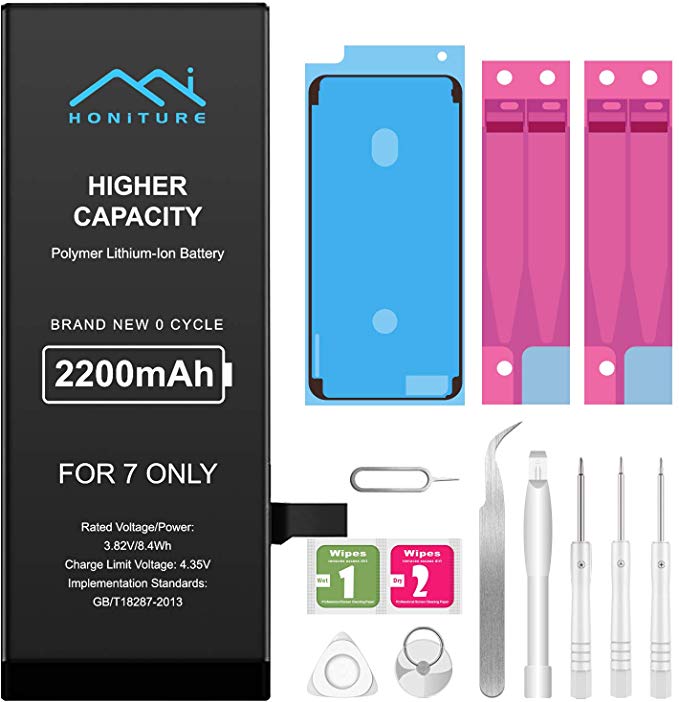 Batterie pour iPhone 7, Honiture 2200mAh Li-ION Polymère Replacement Rechargeable Batterie Interne avec Kit D'outils de Réparation, 2 Rubans Adhésifs, Manuel