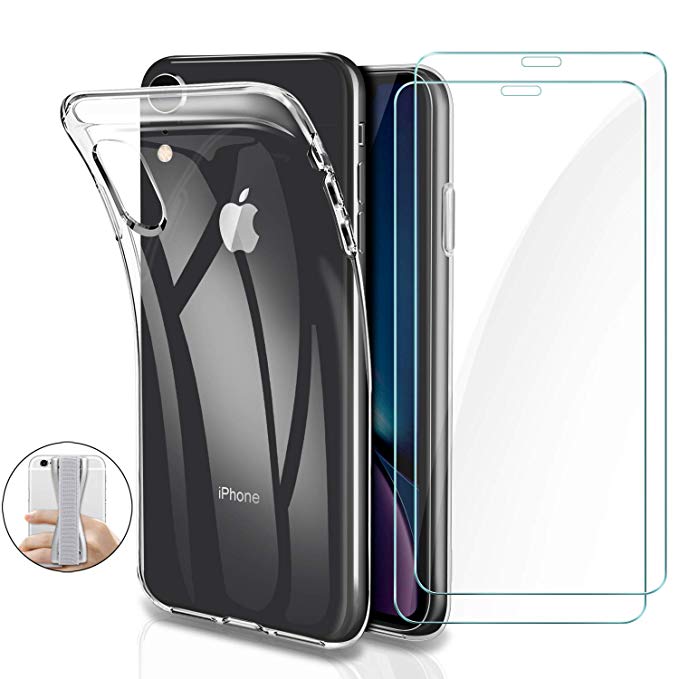 Generico Younme Coque pour iPhone XR Case, Housse de Ultra Mince Premium TPU Souple Transparente Silicone + [2 pcs] Protection d'écran en Verre Trempé [avec Support autoadhésif] pour iPhone XR