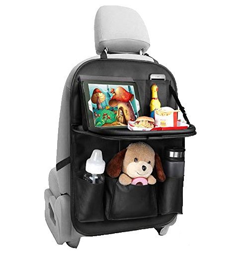 Organisateur de Voiture, Protecteur Arrière de Siège Auto, Kick Mats Imperméable avec Table à Manger, Multi-Poches pour Rangement Voiture, 1Pack / Noir