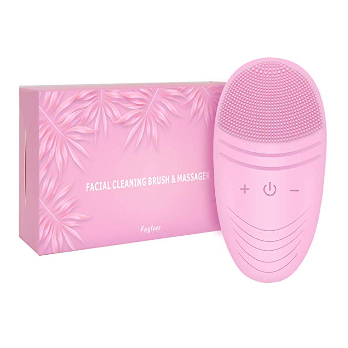 Brosse Nettoyante Visage Electrique Silicone, Fayleer Brosse de Nettoyage faciale Nettoyante pour le visage et Massage Nettoyant exfoliant avec IPX7 Imperméable, Rechargeable (Rose)