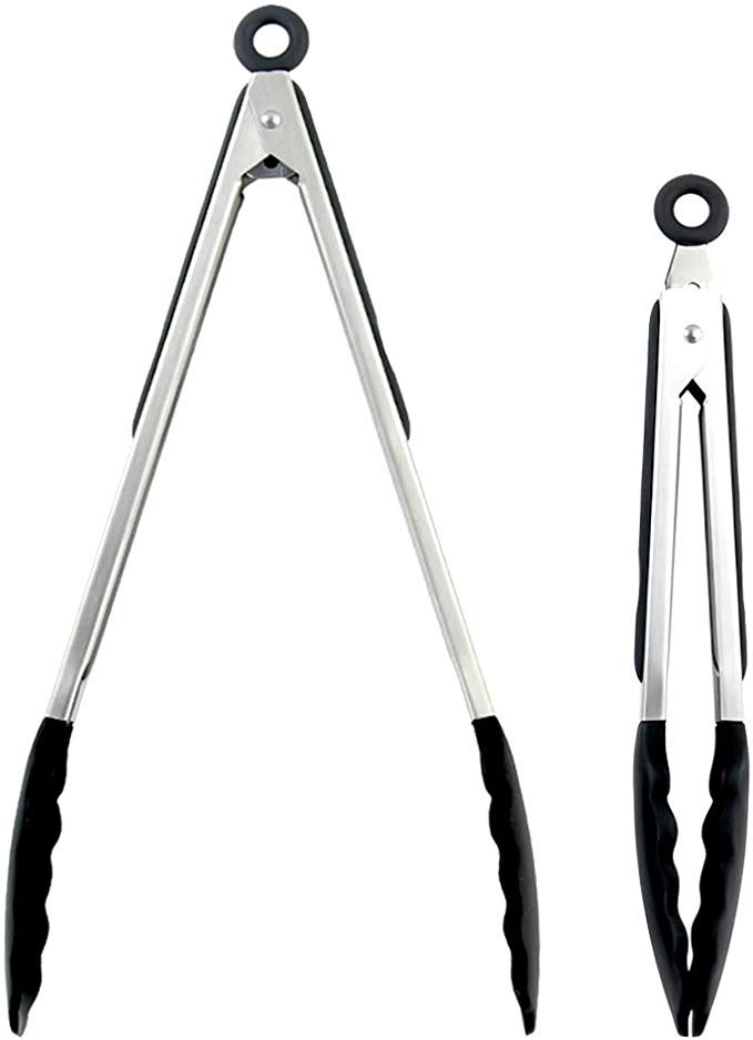 Pince Cuisine, Pinces pour Barbecue en Acier Inoxydable et Silicone, Résistantes à la Chaleur Sans BPA (Noir, 9 et 12 Pouces)