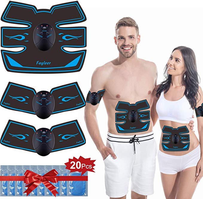 Fayleer Appareil Abdominal, Ceinture Abdominale Electrostimulation Electrostimulateur Musculaire Femme Homme pour Abdomen/Bras/Jambes Formation Corps mit 20 PC Gel-Auflagen