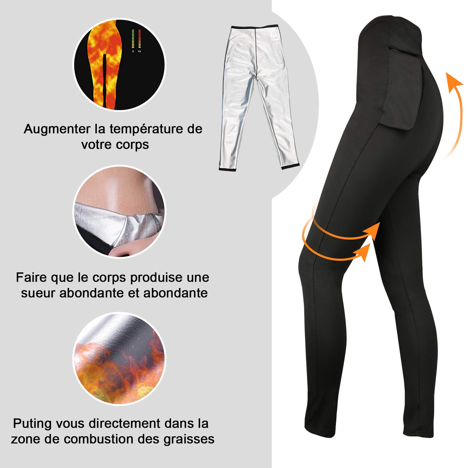Pantalon de Sudation Legging anti cellulite fort compression thermique,taille ajustable,legging minceur,transpiration pour Perdre du Poids,pour Sport Jogging Minceur Fitness Pilates Yoga S/M/L