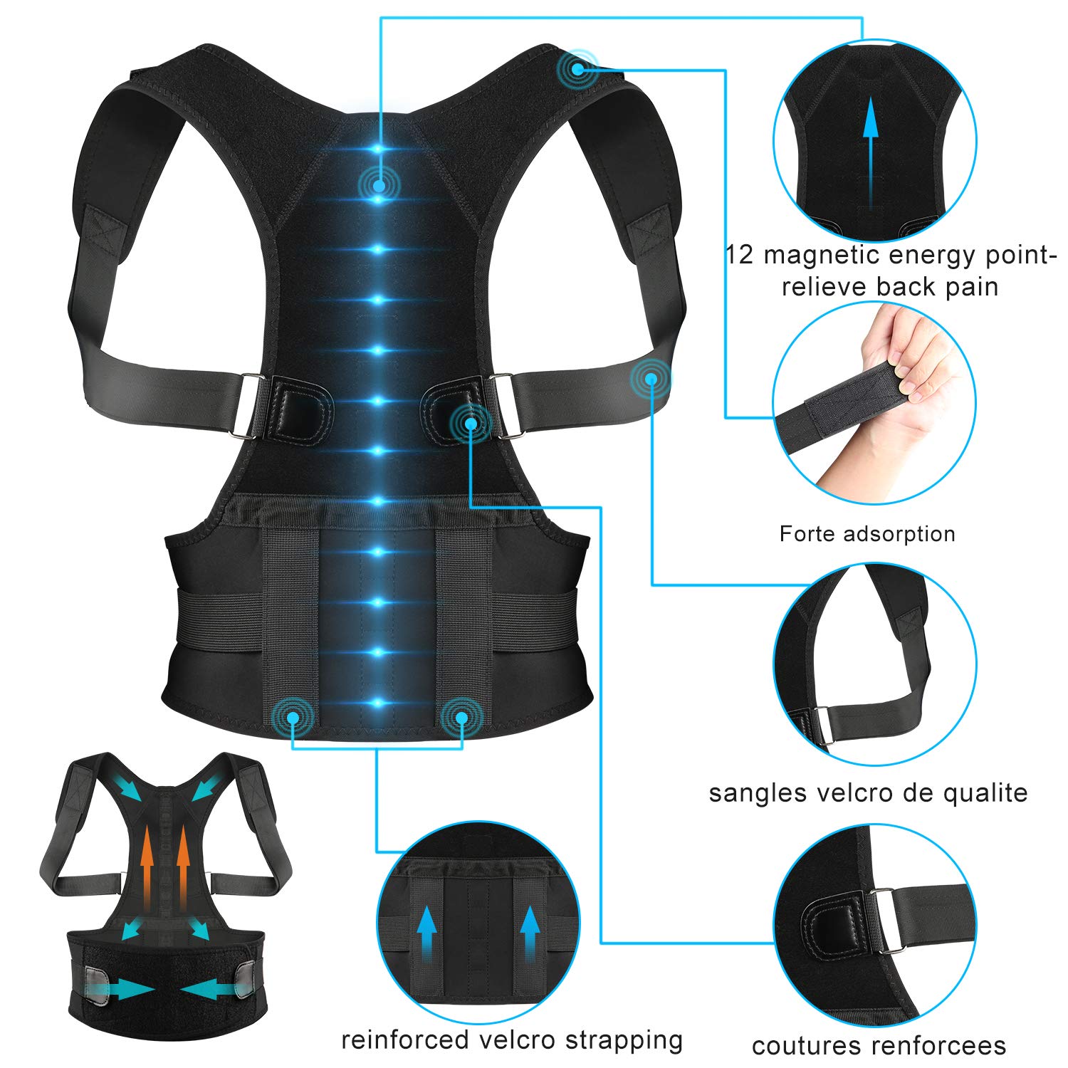 Correcteur de posture,améliorer la posture,ceinture réglable léger discret et confortable,idéal pour soulager les douleurs dorsales,thoraciques,cou et épaules Hommes Femmes et Adolescents-S/M/L
