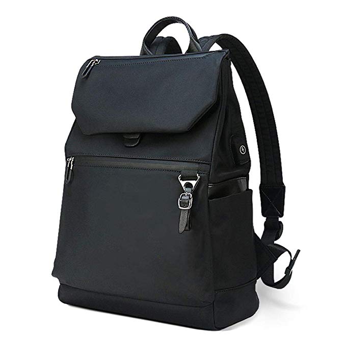 Sac à Dos Ordinateur 15.6 Pouces avec USB de Charge Sac Port Imperméable Portable Sac à Dos Antivol Université en Nylon pour Femmes et Hommes, Noir