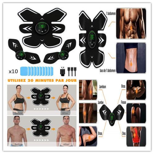 Ceinture Abdominale Electrostimulation,Electrostimulateur Musculaire EMS USB Rechargeable avec Ecran LCD, pour Perdre du Gras,Resserrer, Renforcer Muscles du Corps, Soulager la Fatigue