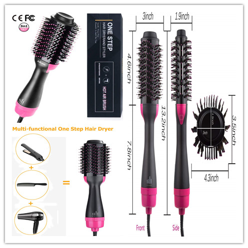 Brosse soufflante,3 In 1 Hair Dryer Brush,Brosse Coiffante,Brosse Lissante Chauffante et Friser Styler,Négatif Ion Bigoudi Électrique Peigne Air Chaud,Salon One-step Sèche Cheveux Volumisant