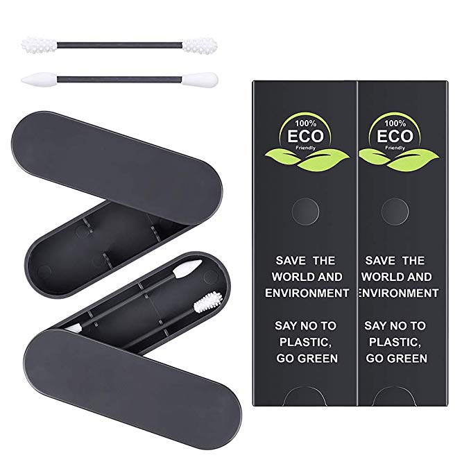 Coton-tige Réutilisable Lavable,2PCS Bâtons de Coton Silicone Ecologiques,Coton-Tige de Nettoyage pour Le Maquillage et Le Nettoyage des Oreilles Outil de Beauté avec Étui de Rangement