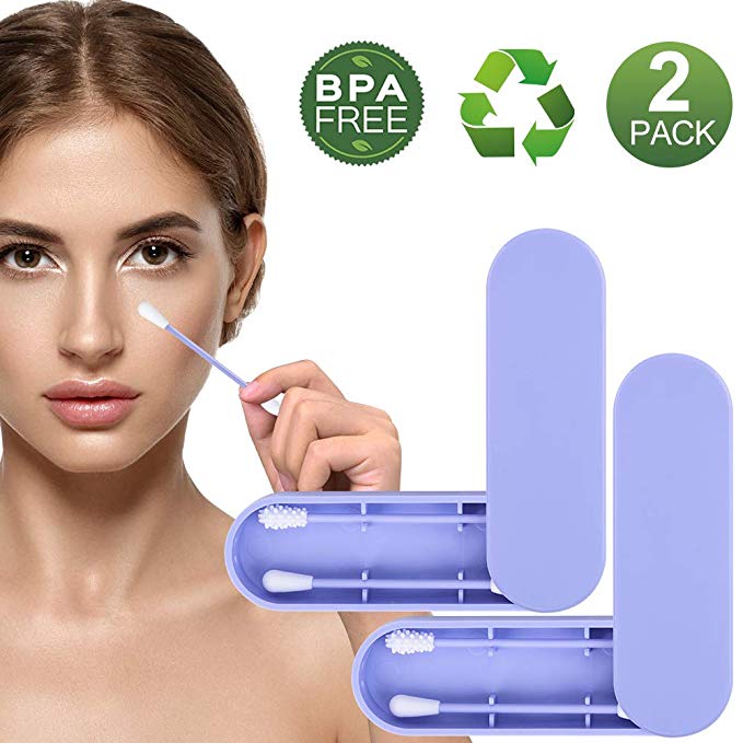 Coton-tige Réutilisable Lavable,2PCS Bâtons de Coton Silicone Ecologiques,Coton-Tige de Nettoyage pour Le Maquillage et Le Nettoyage des Oreilles Outil de Beauté avec Étui de Rangement