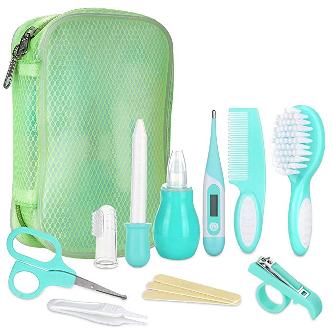 10pcs Trousse de Soin Bébé Naissance Set de Toilette Bébé Confort sans BPA non Toxique Thermomètre/Lime à Ongles/Clip Booger/et D'autres Accessoires pour Le Voyage/à la Maison