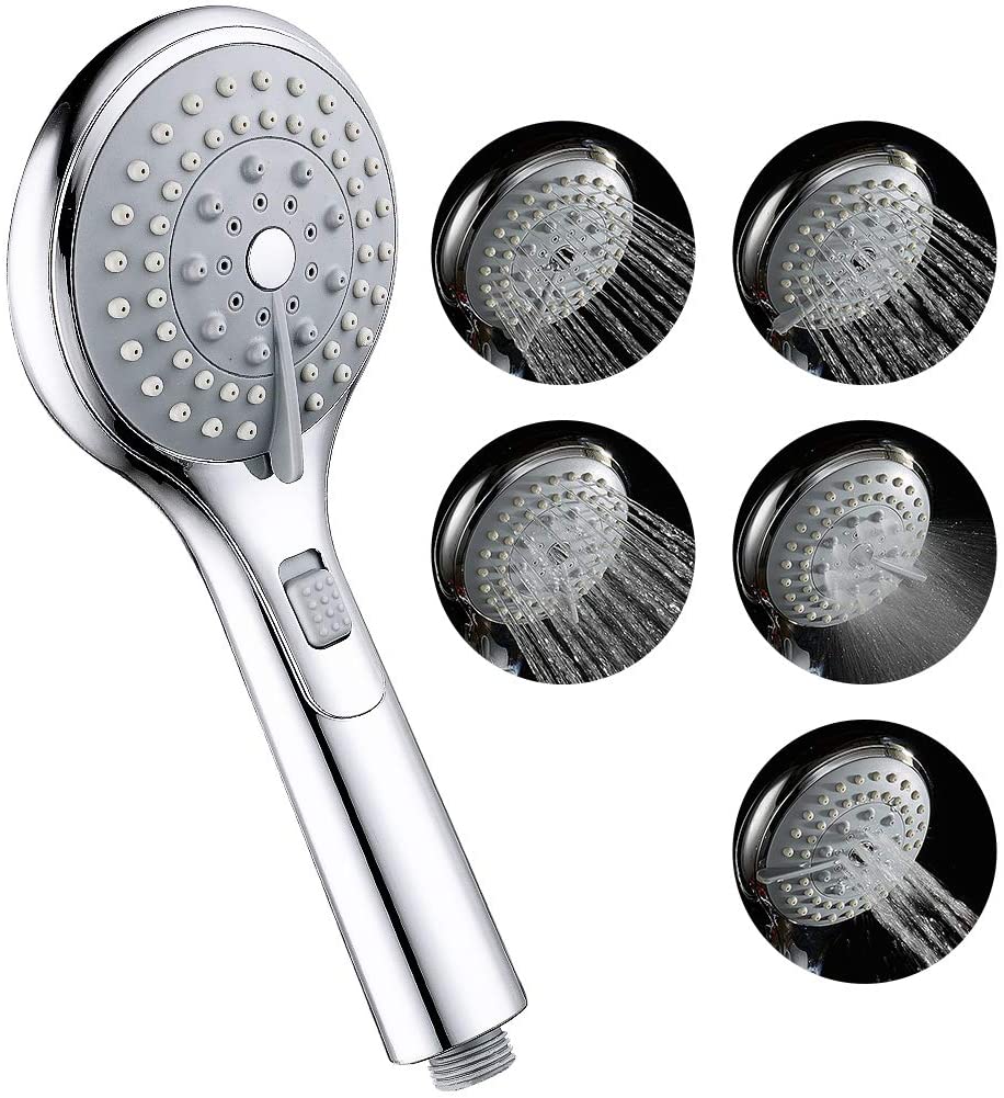 Pommeau de Douche Economie Deau, Douchette Douche Salle de Bain Haute Pression avec 5 Modes Économie d'Eau, Chrome