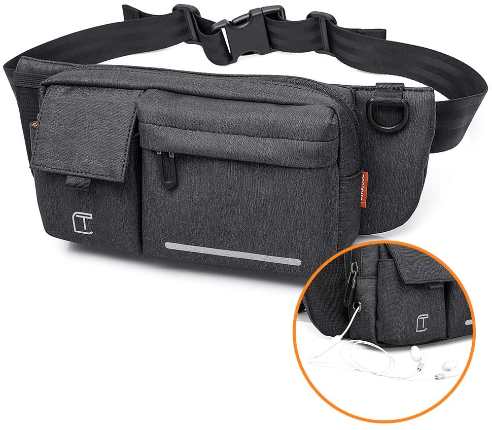 Sac Banane, Sac à la Taille Ceinture de Course pour Homme Femme, Imperméable Running Belt avec Prise Casque pour Gym Jogging Cyclisme Escalade Voyage Randonnée - Noir 