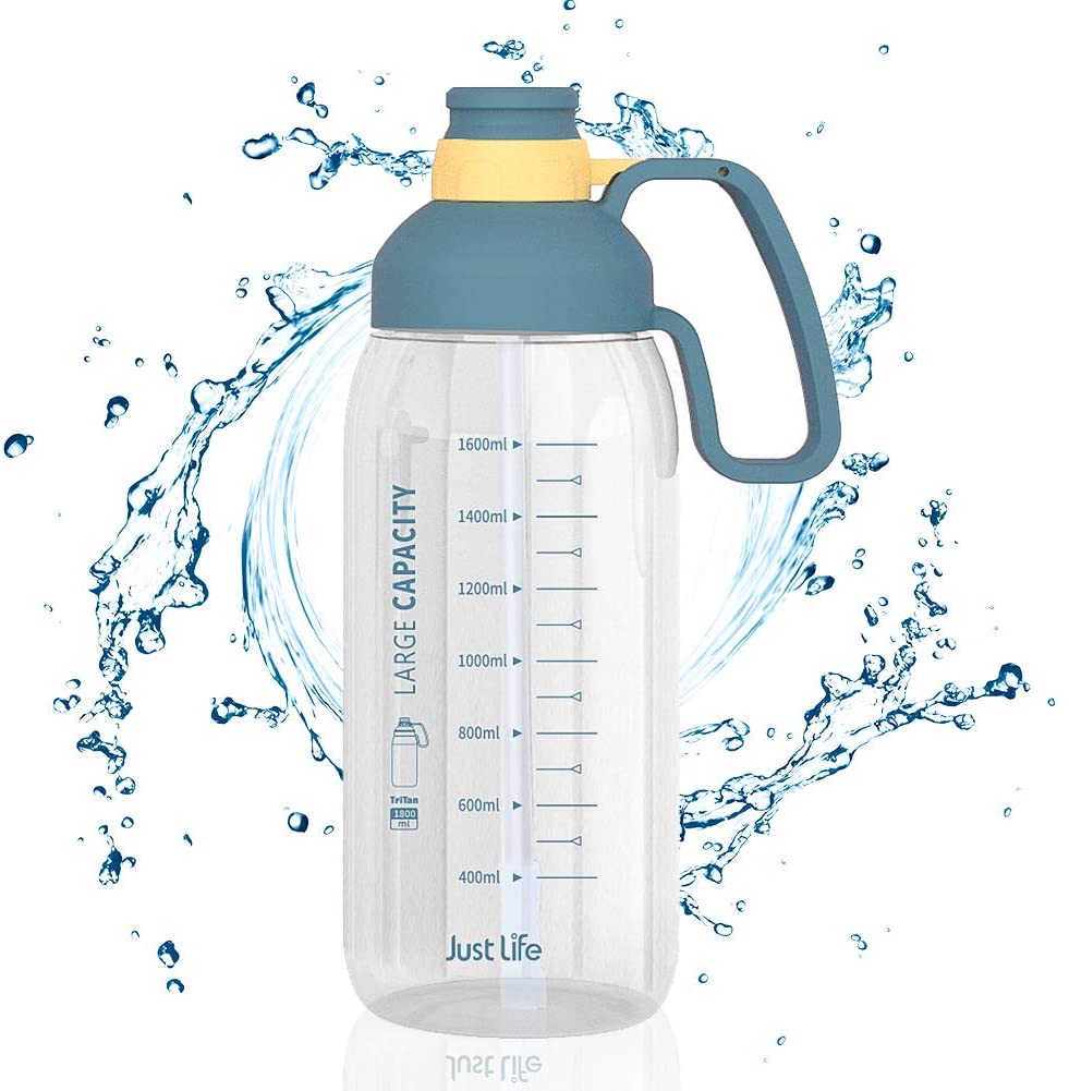 Gourde Sport sans BPA Tritan Bouteille d'eau avec Paille 1800ML Grande Taille Gourde Anti-Fuite pour Gym Camping Voyage L'école 