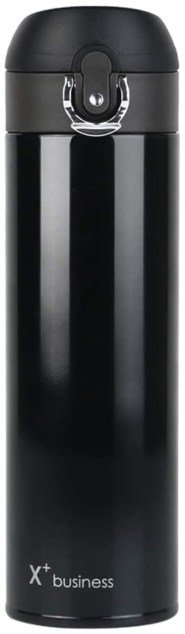 Bouteille Acier Inoxydable 450ml Reutilisable Gourde Bouteille d'eau, Double Paroi Isolée sous Vide Gourde Isotherme pour Sport, Randonnée, École, Bureau - Noir