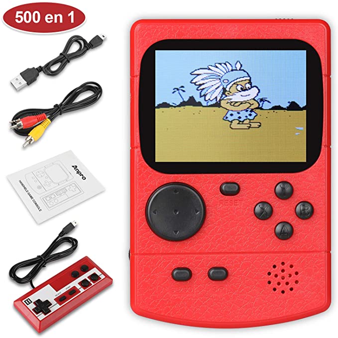 Consoles Jeux Portable 500 Jeux Classiques Console Jeu Retro avec Manette Chargement USB, Câble Vidéo, Batterie Rechargeable 800mAh Grand Cadeau pour Enfants,Adults