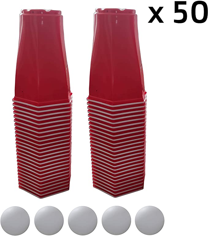 Hexa Pong - Lot de 50 gobelets et 5 balles de Beer Pong