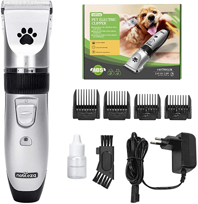 Nobleza Tondeuse Chien Professionnel Poil Long Epais Animal Silencieux Rechargeable Electrique Tondeuse pour Chien et Chat Dog Clipper Kit