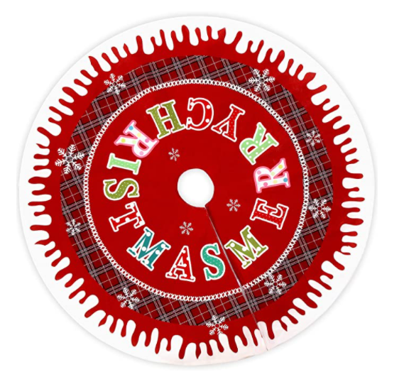 Aitsite Jupe de Sapin de Noël Rouge, Peluche Neige, Tapis de Décoration d'Arbre de Noël avec 6 Boules de Neige Blanches et 3 Nœuds Mignons…