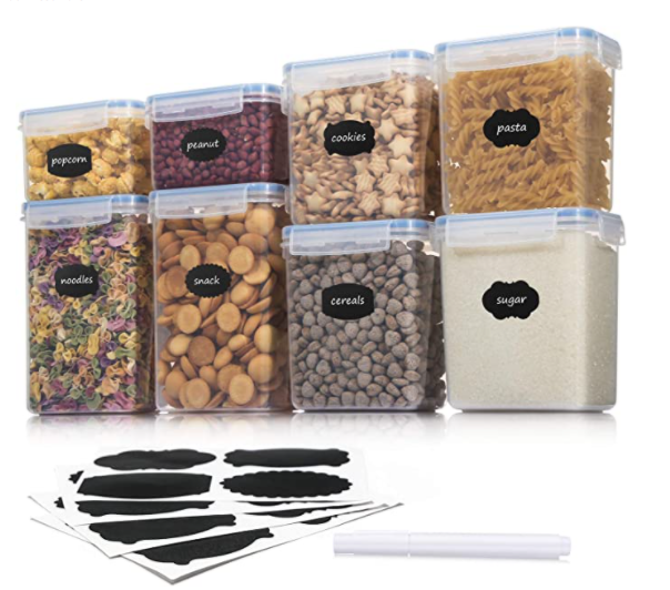 Aitsite Boîte de Conservation Alimentaire 8 Pièces, Boîte à Céréales sans BPA, Récipient de Stockage Hermétique pour Céréales, Farine etc (Bleu)