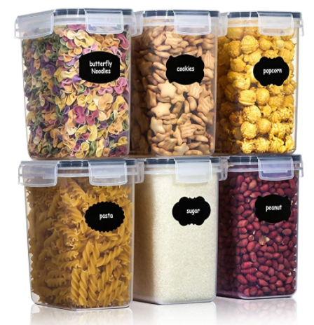 Aitsite Boîte de Conservation Alimentaire 6 Pcs, Boîtes de Rangement pour Céréales sans BPA Récipient de Stockage en Plastique pour Rangement de Cuisine et Organisation des Aliments (Noir)