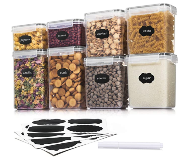 Aitsite Boîte de Conservation Alimentaire 8 Pièces, Boîte à Céréales sans BPA, Récipient de Stockage Hermétique pour Céréales, Farine etc (Noir)