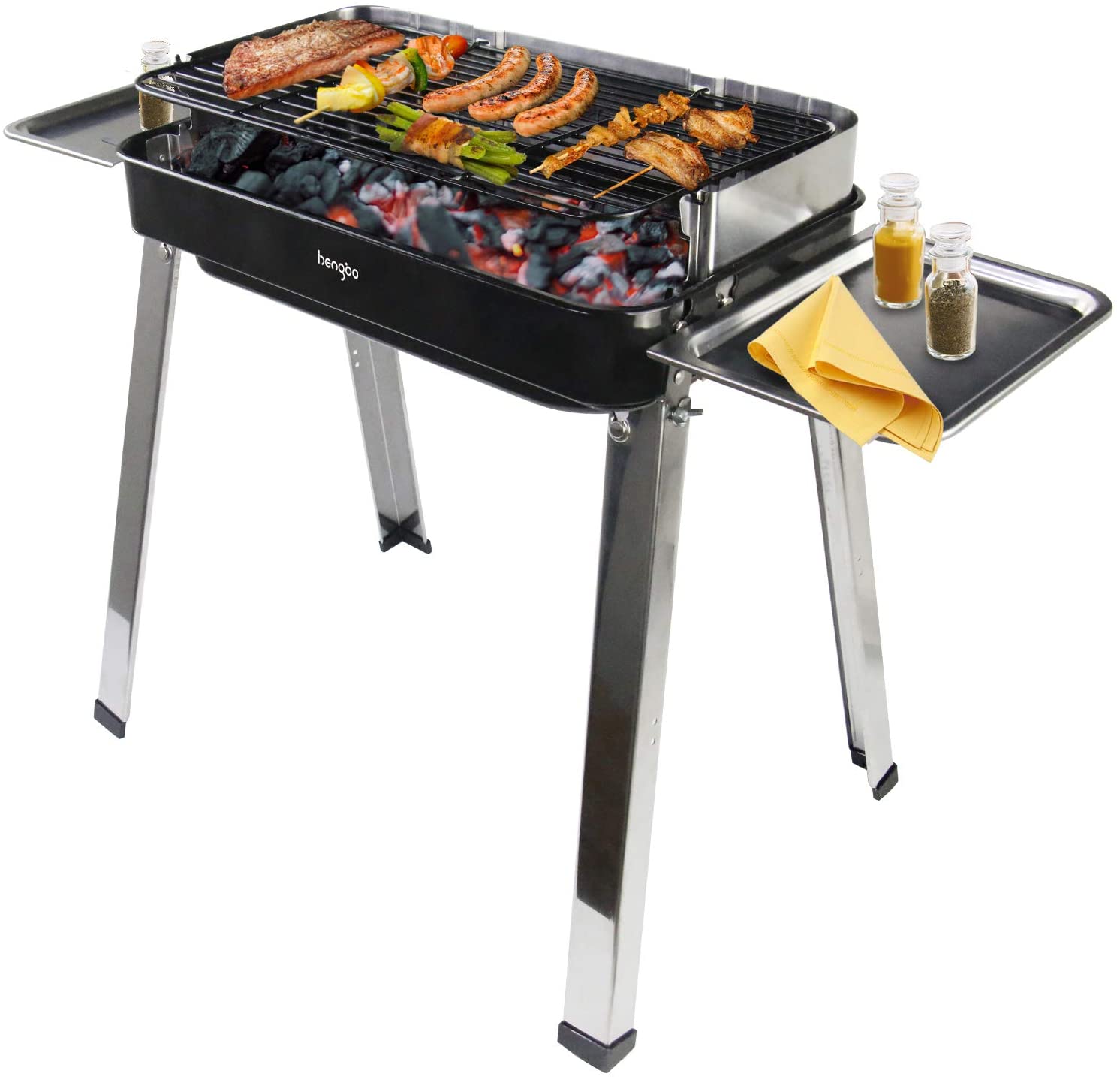 Barbecue Charbon de Bois BBQ Acier Inoxydable Grill Barbecue Grill 4-5 Personnes pour Camping et Pique Nique en Plein Air Jardin 