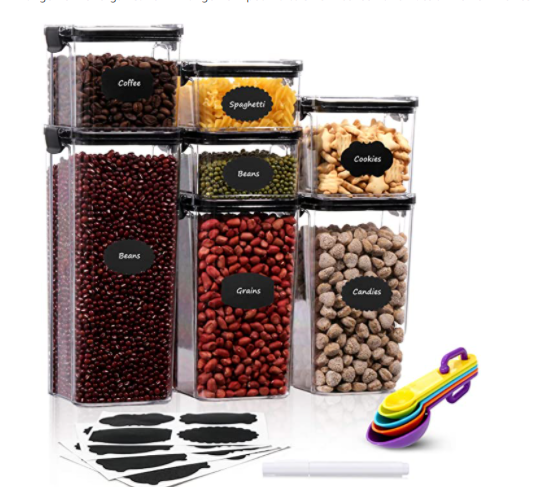 Aitsite Boîte de Rangement Cuisine Lot de 7 Boîtes à Céréales sans BPA Boîte de Conservation Alimentaire Hermétique en Plastique avec Cuillères, Stylo et Étiquettes